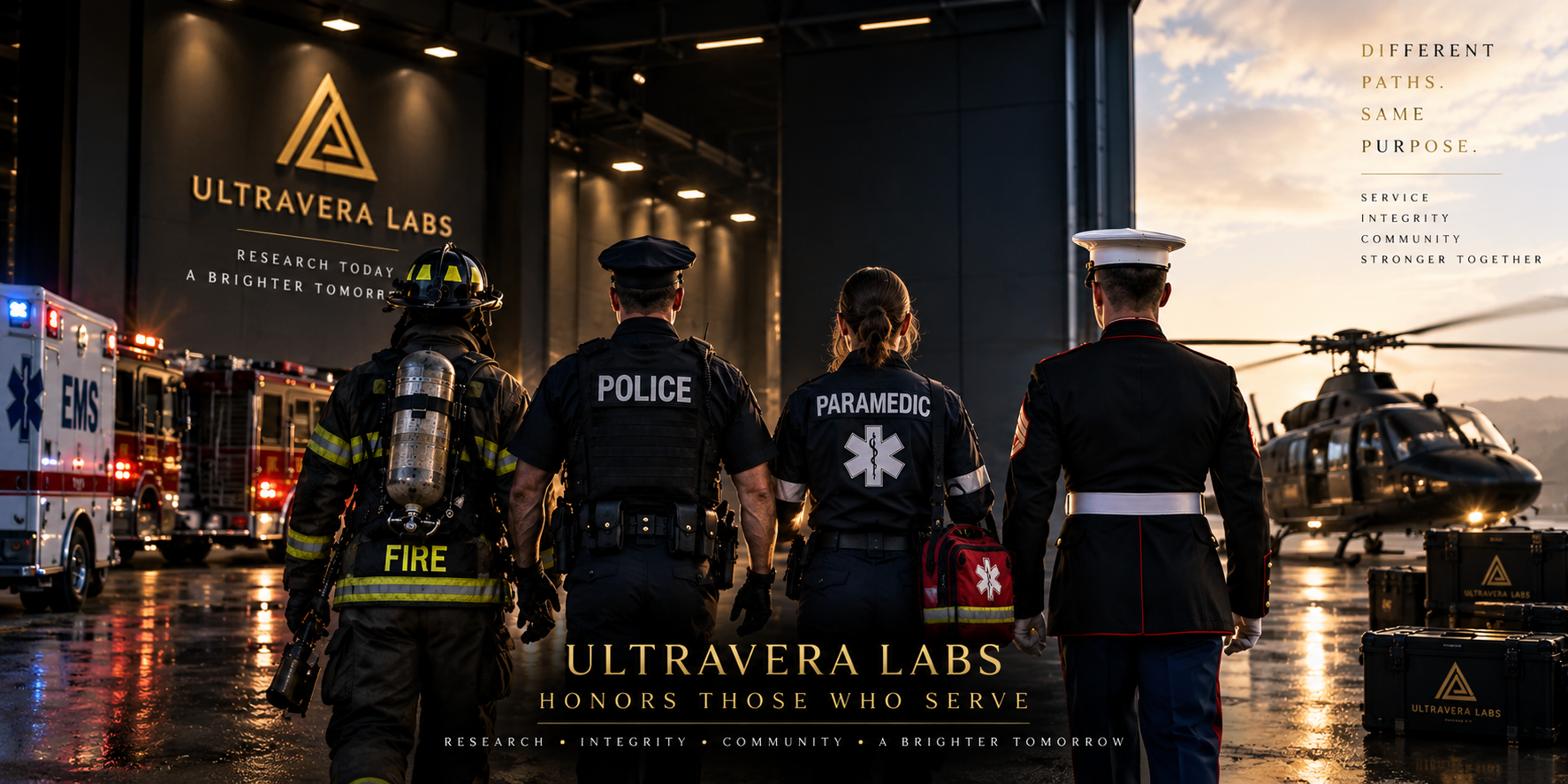 Ultravera Labs honors those who serve — firefighter, police officer, paramedic, and U.S. Marine